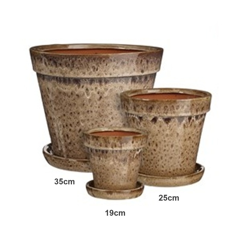 Keramické květináče - Květináč keramický LOTUS + podmiska sv.hnědý 25cm