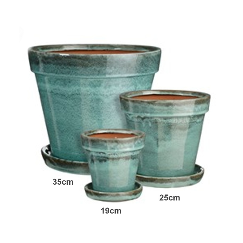 Keramické květináče - Květináč keramický LOTUS + podmiska zelený 19cm