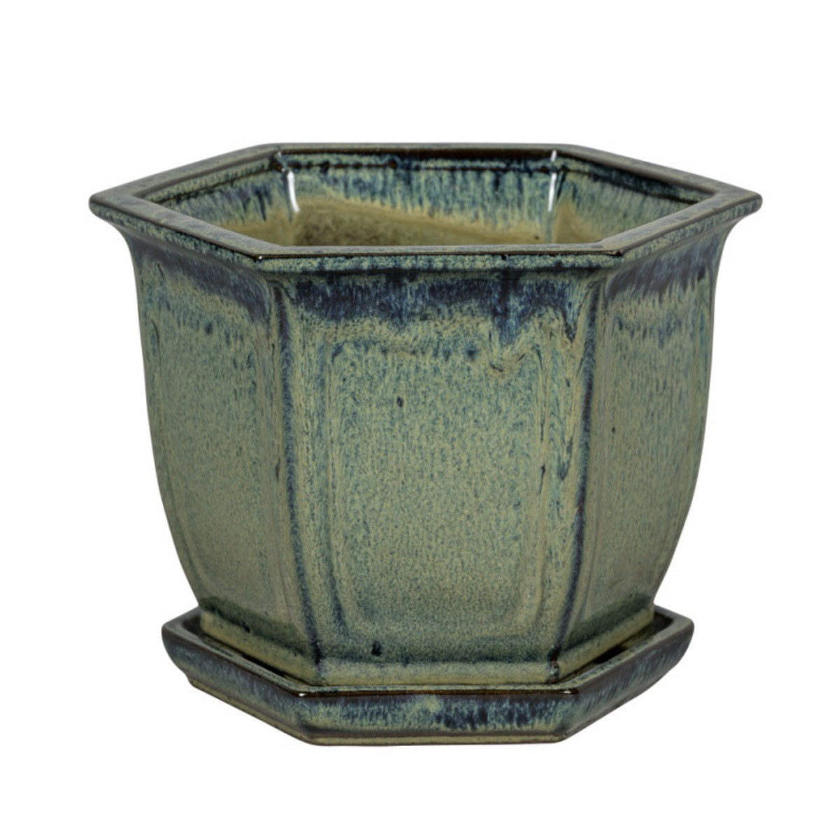 Keramické květináče - Květináč keramický  s podmiskou NARA 04DA glazovaný zelený 23cm