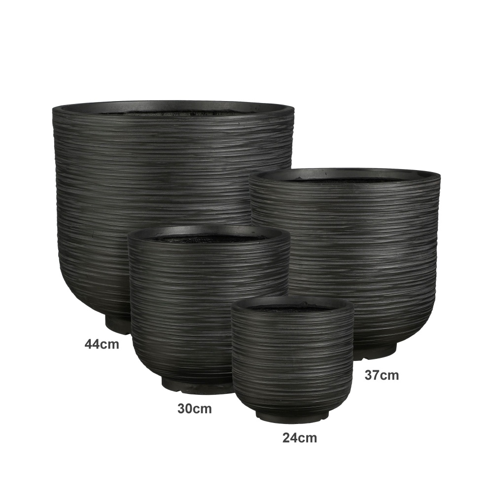 Kompozitní květináče - Květináč kulatý HAVANA z magnesia černý 24cm