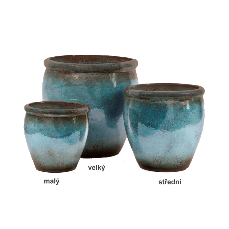 Keramické květináče - Květináč kulatý keramický hnědo-tyrkysový velký 65cm