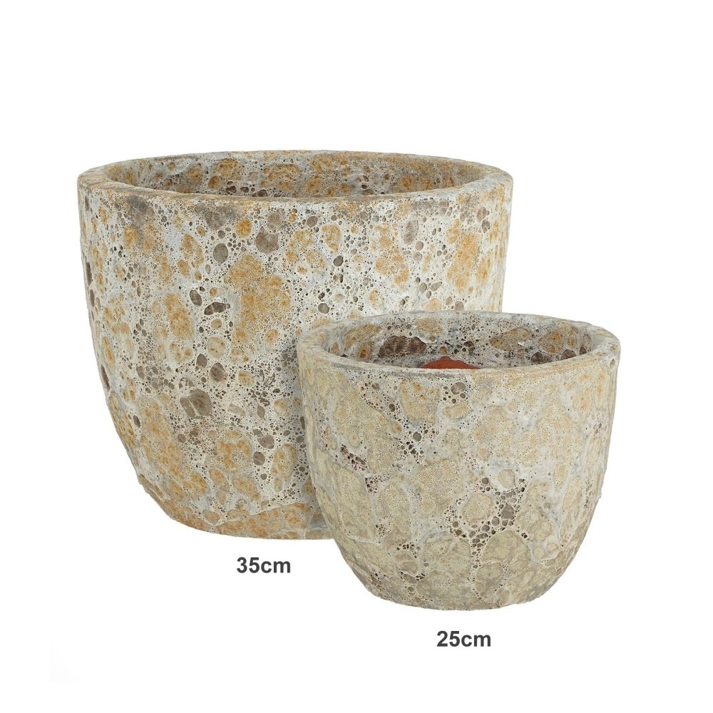 Keramické květináče - Květináč kulatý keramický MACHU béžová patina 35cm