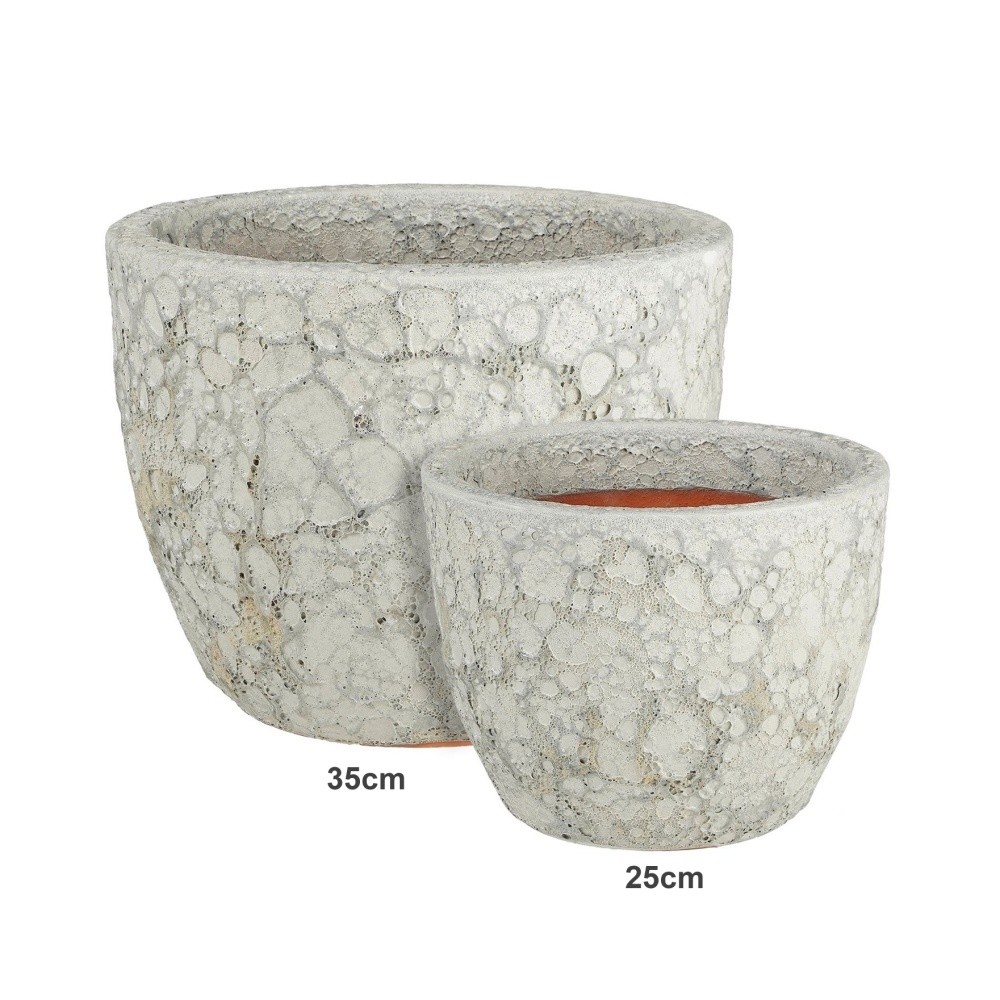 Keramické květináče - Květináč kulatý keramický MACHU bílá patina 25cm