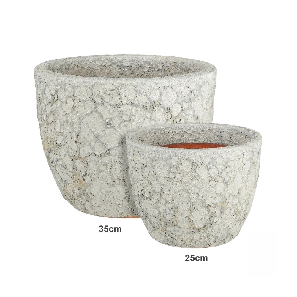 Keramické květináče - Květináč kulatý keramický MACHU bílá patina 35cm