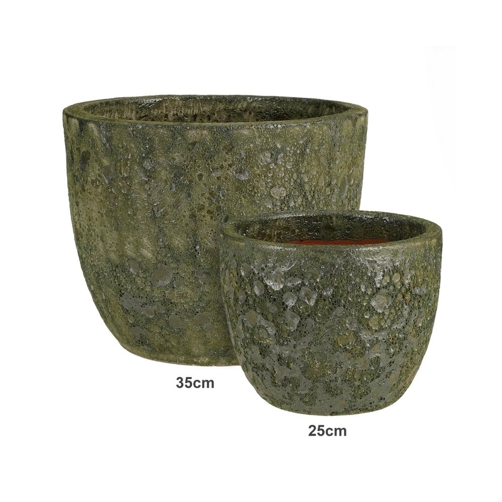 Keramické květináče - Květináč kulatý keramický MACHU zelená patina 25cm