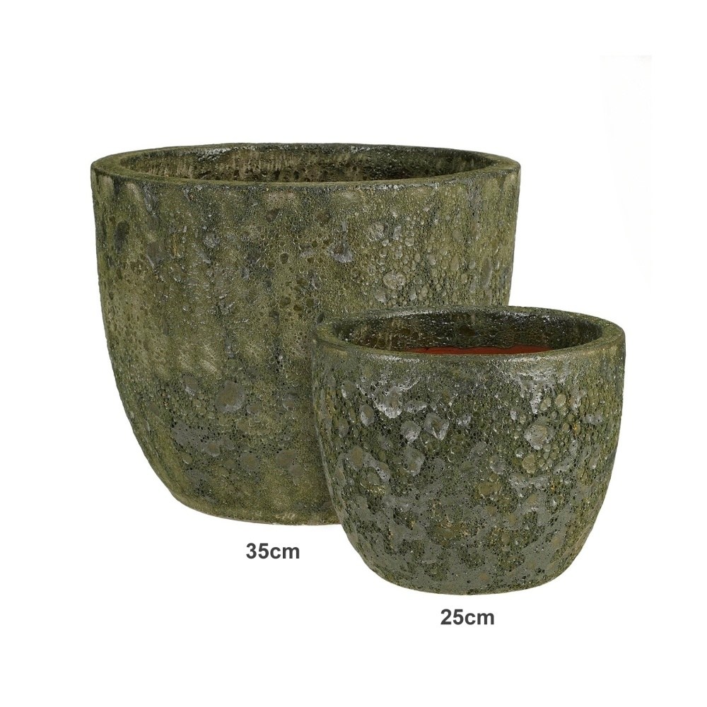 Keramické květináče - Květináč kulatý keramický MACHU zelená patina 35cm