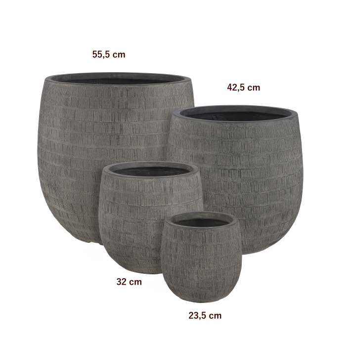 Keramické květináče - Květináč kulatý SCOTIA škrábaný keramika černá 32cm