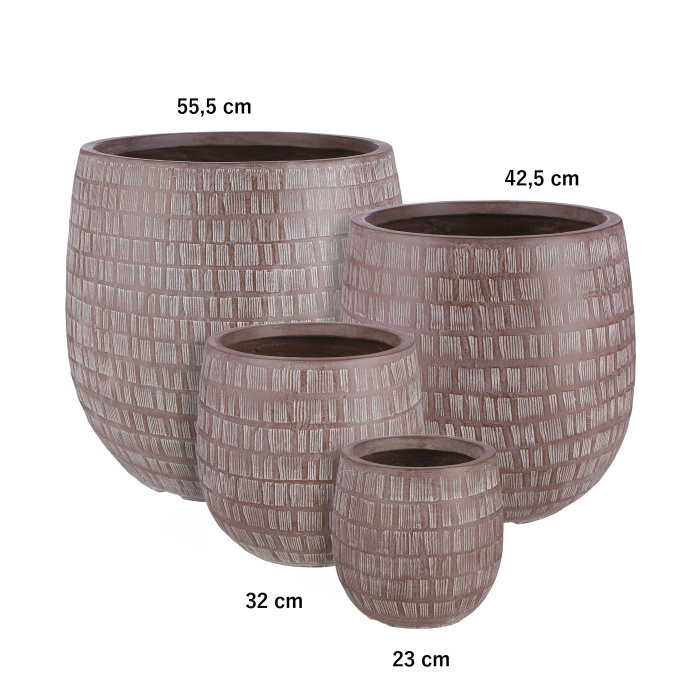 Keramické květináče - Květináč kulatý SCOTIA škrábaný keramika červená 32cm