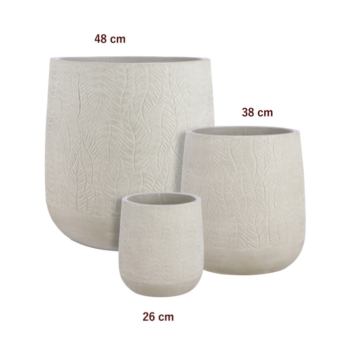 Květináče - Květináč kulatý SUEZ dekor kapradí bílá 48cm