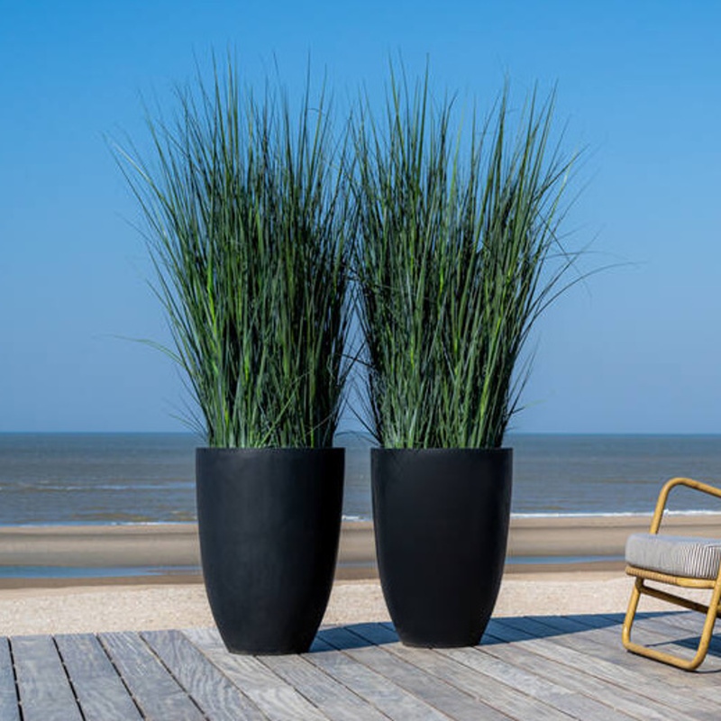 Květináč kulatý vysoký BEN L fiberstone černý 55x40cm-0