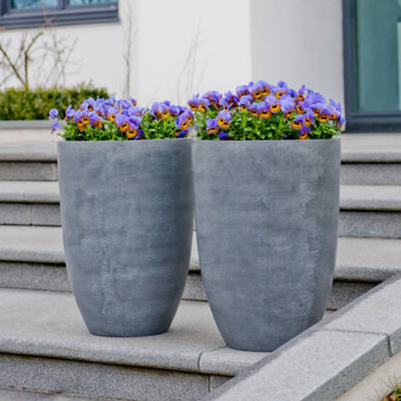 Květináč kulatý vysoký BEN L fiberstone šedý 55x40cm-0