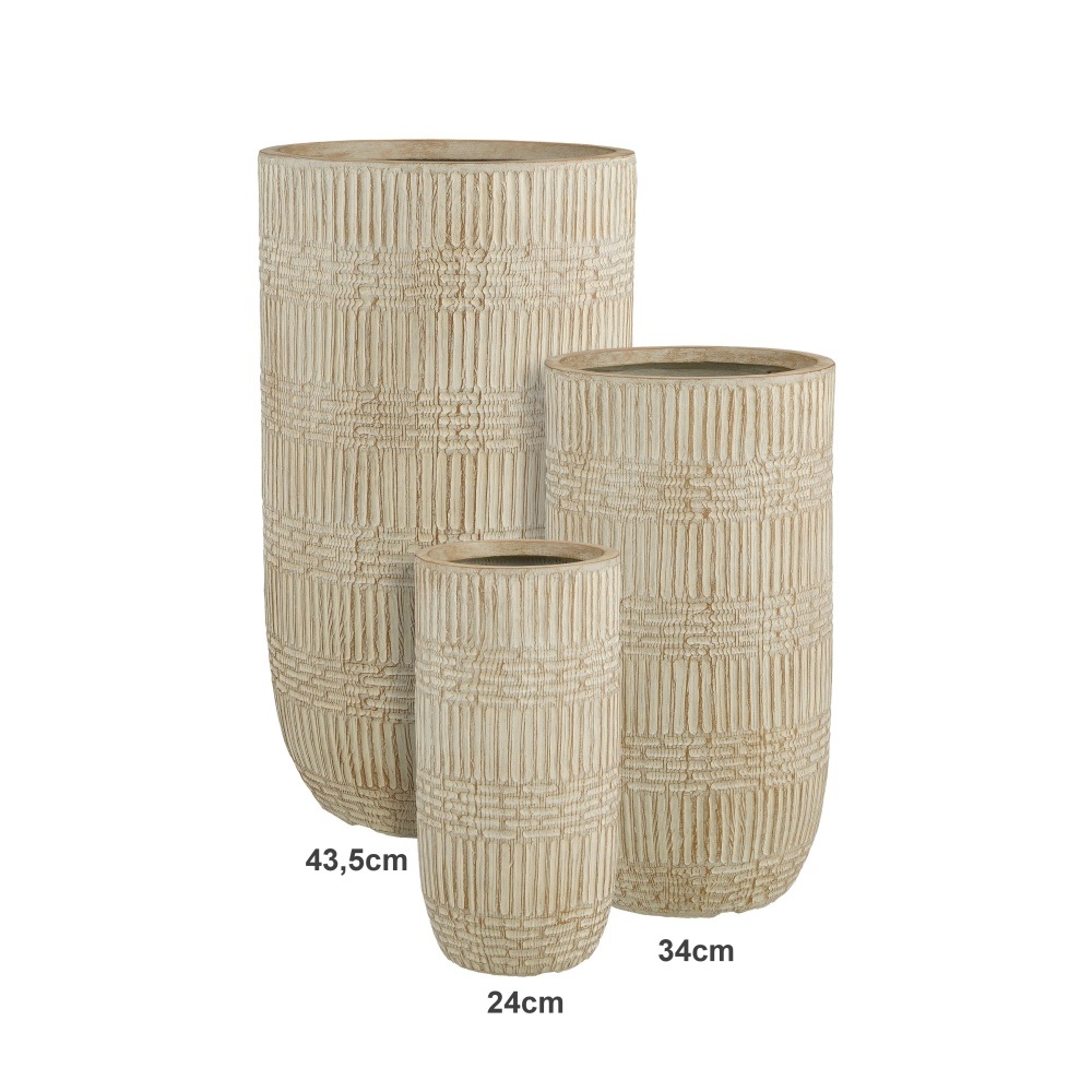 Kompozitní květináče - Květináč kulatý vysoký FJORD z magnesia béžový 78,5x43,5cm