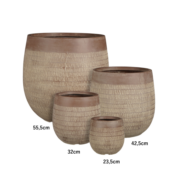Květináče - Květináč kulatý ZEMBLA škrábaný s hladkým lemem magnesium hnědý 32cm