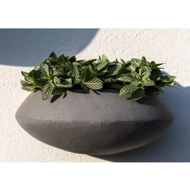 Květináč na zeď kulatý TARA XS fiberstone černý 30cm-0