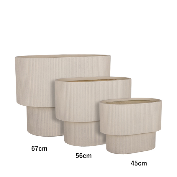 Keramické květináče - Květináč ovál QUITO žebrovaný keramika krémová 67cm