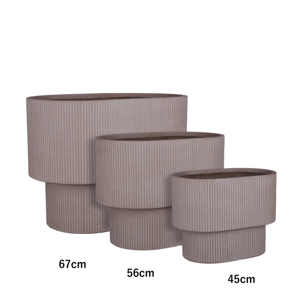Keramické květináče - Květináč ovál QUITO žebrovaný keramika taupe 45cm