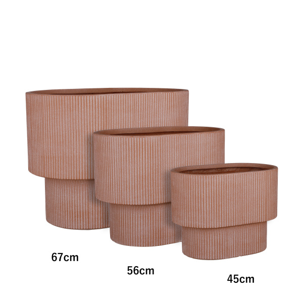 Keramické květináče - Květináč ovál QUITO žebrovaný keramika terakota 67cm