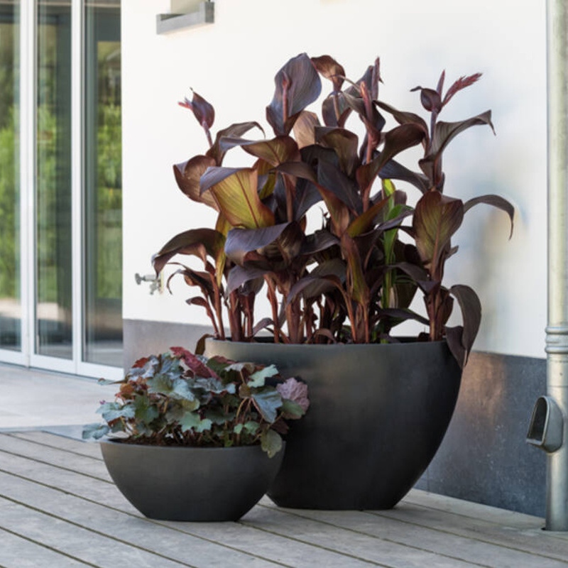 Květináč oválný DORANT S fiberstone černý 43x18cm-0