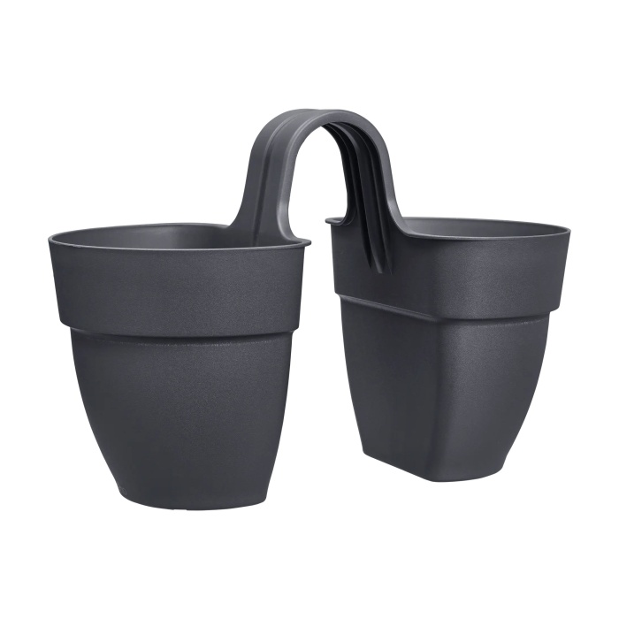 Květináče - Květináč plastový ELHO Vibia Campana Flower Twin antracitový 21cm