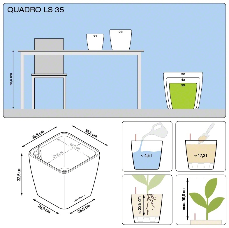 Květináč QUADRO LS komplet set 35cm antracit-4