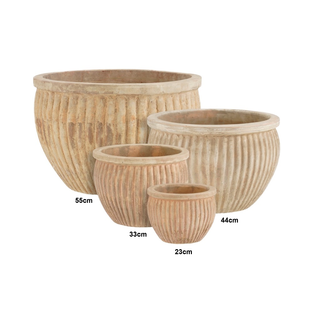 Keramické květináče - Květináč terakotový BELIZE žebrovaný s patinou 55cm