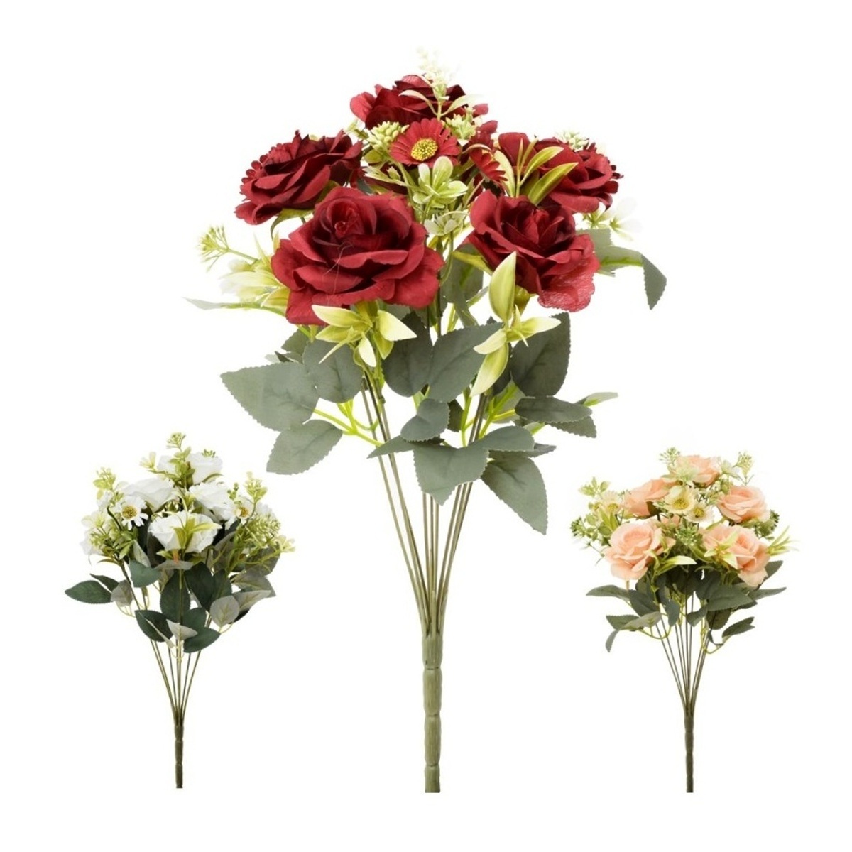 Letní umělé květiny - Kytice umělých růží a chryzantémy v trsu mix 41cm