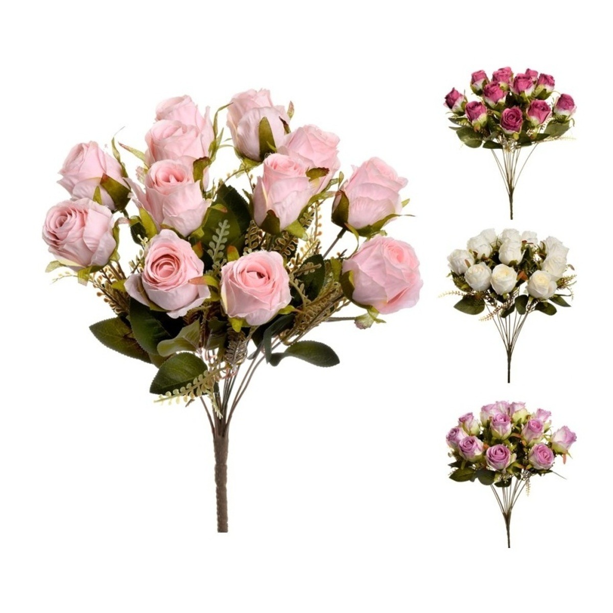 Letní umělé květiny - Kytice umělých růží v trsu mix 12ks/41cm