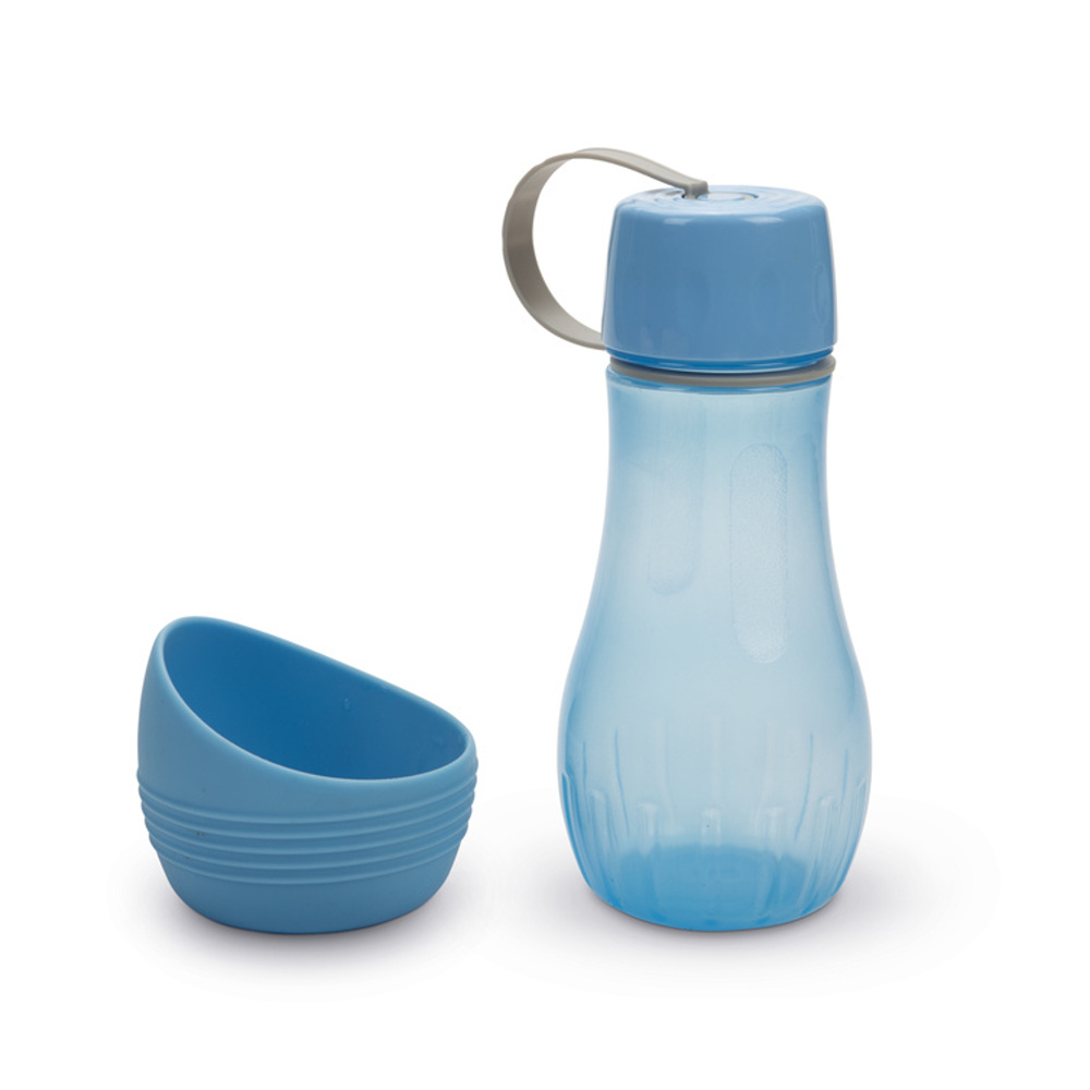 Lahev cestovní s miskou plastová modrá 2v1-0