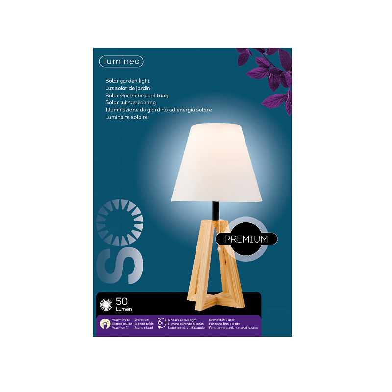 Venkovní osvětlení - Lampa stolní 8LED dřevo teplá bílá venkovní