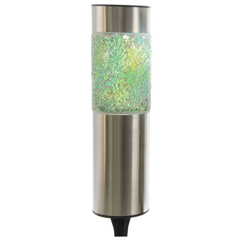 Lucerny a lampy - Lampa venkovní solární nerezová s mozaikou 22cm studená bílá