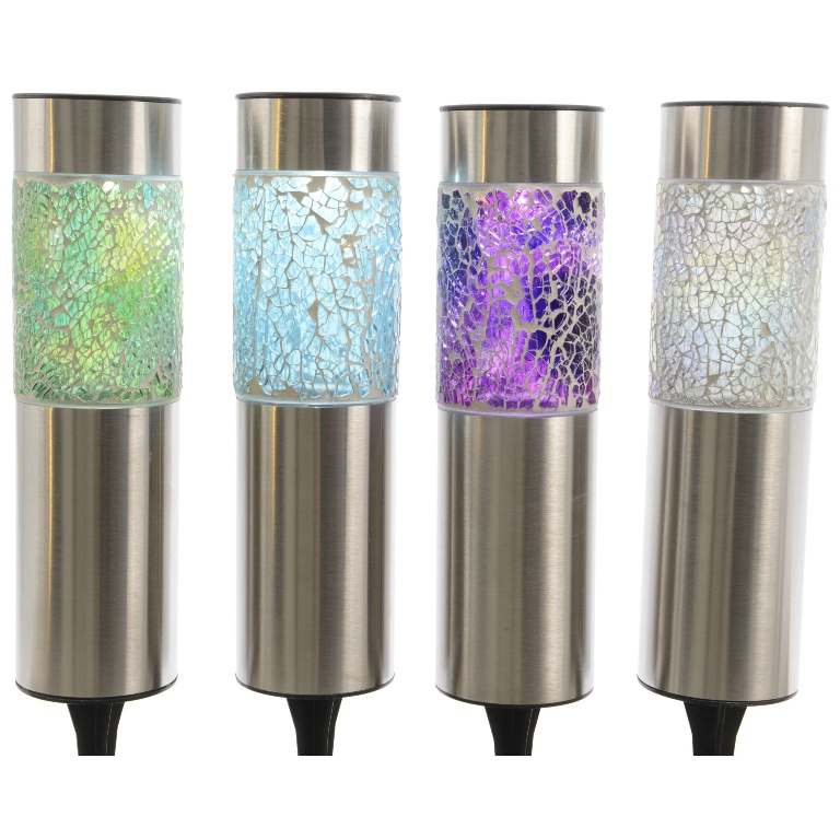 Lampa venkovní solární nerezová s mozaikou 22cm studená bílá-0