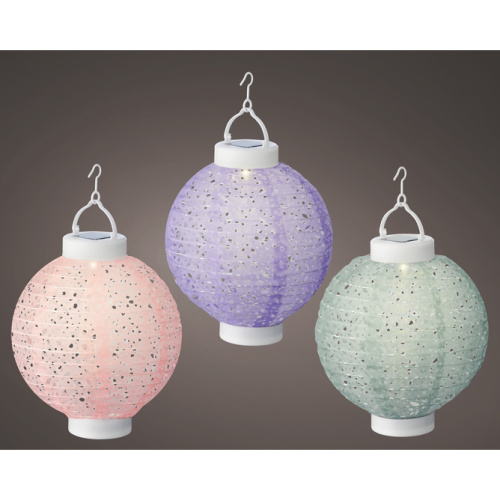 Venkovní osvětlení - Lampion kulatý VENK 1LED t.bílá + čas.solar nylon mix 23cm