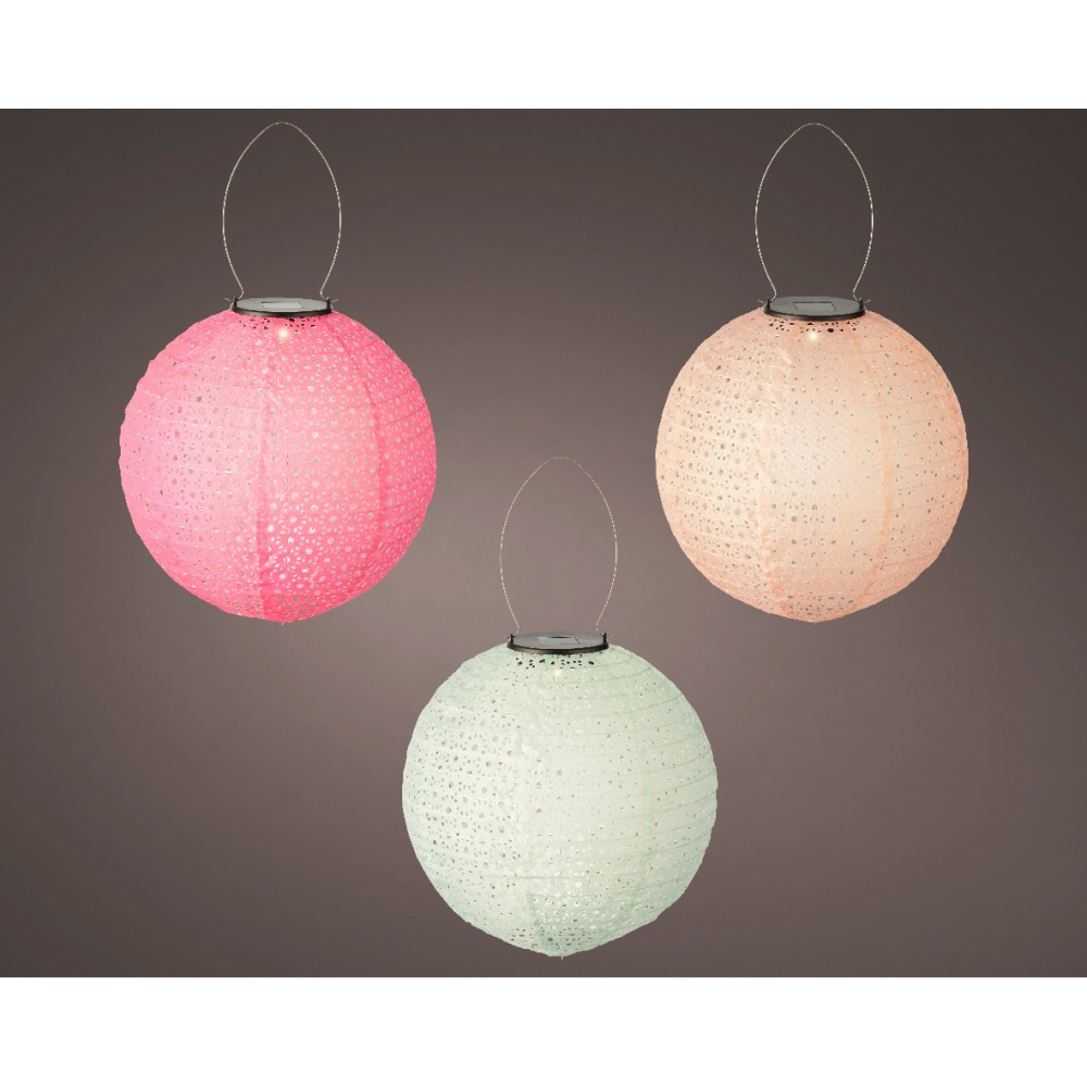 Lucerny a lampy - Lampion solární, polyesterový s 1LED t.bílá a časovačem mix 25cm