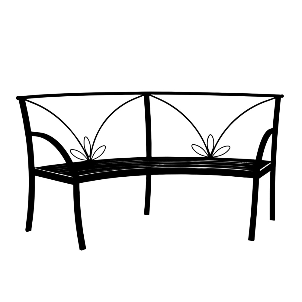 Zahradní nábytek a doplňky - Lavice AURIGA půlkulatá s listy kovová černá 160cm