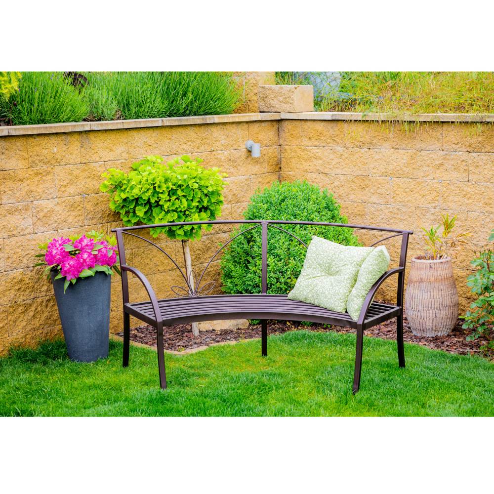 Lavice AURIGA půlkulatá s listy kovová černá 160cm-0