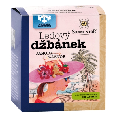 Nápoje - Ledový džbánek - jahoda a zázvor, ovocný čaj BIO pyramida 16x2,5g