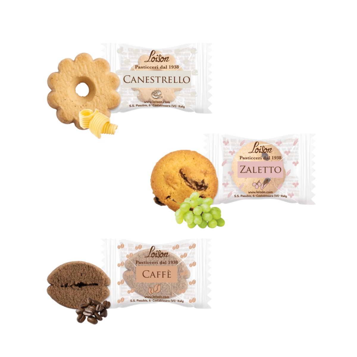 Loison Sušenky 3 druhy - CANESTRELLO, CAFFE, ZALETTO v hebkém sáčku mix 120g-0