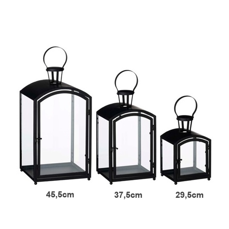 Lucerny a lampy - Lucerna hranatá kovová se sklem černá 45,5cm