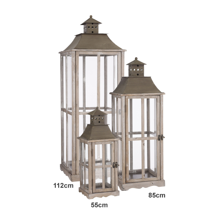 Lucerny a lampy - Lucerna hranatá LANZA dřevěná/skleněná hnědá 112cm