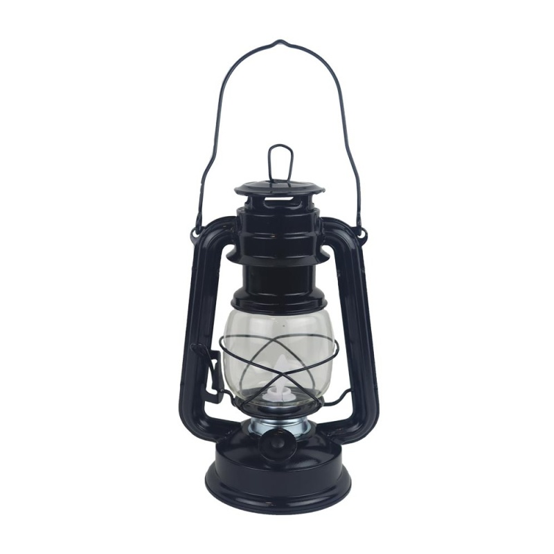 Lucerny a lampy - Lucerna kulatá kovová s 1LED, t.bílá a baterie černá 24,5cm