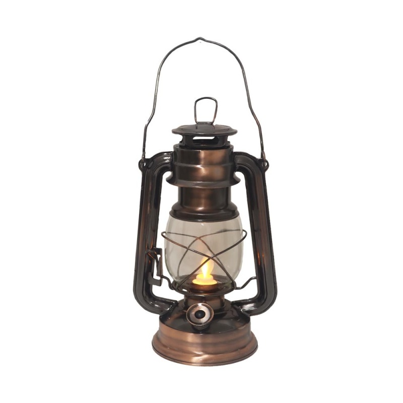 Lucerny a lampy - Lucerna kulatá kovová s 1LED, t.bílá na baterie měděná 24,5cm