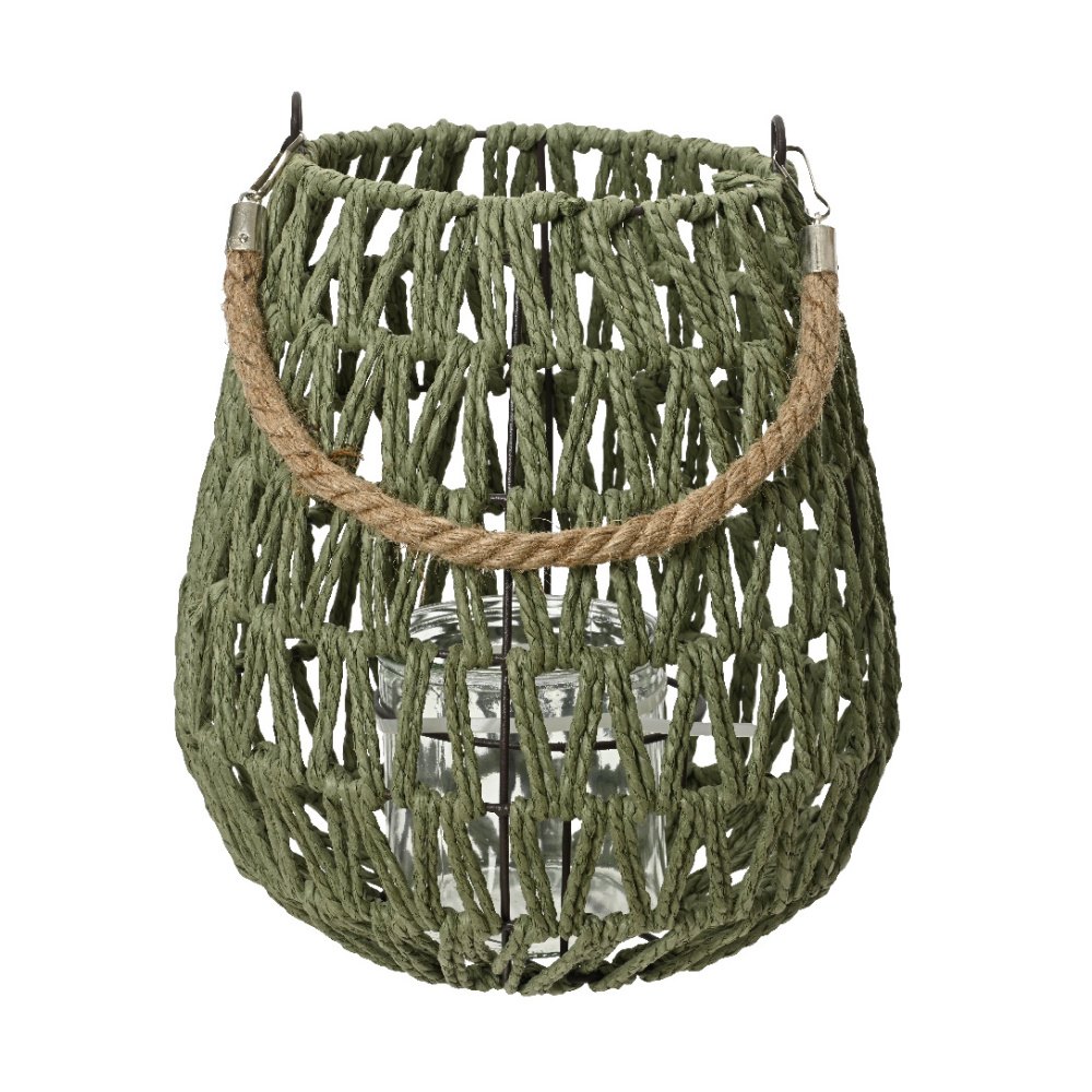 Lucerny a lampy - Lucerna/svícen kulatá papírová s 1 uchem a sklem zelená 22cm