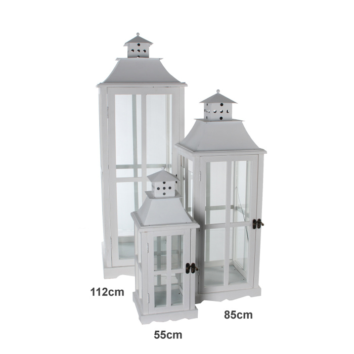 Lucerny a lampy - Lucerna velká kovová/dřevěná bílá 112cm