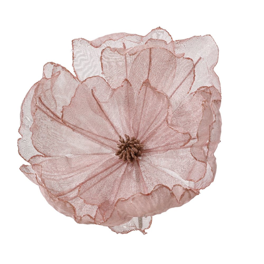 Vánoční umělé květiny - Magnolie květ umělá na klipu s glitry růžový 27cm