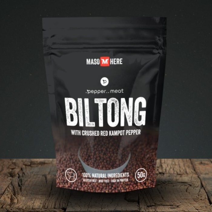 Maso sušené BILTONG hovězí Kampotský červený pepř 50g-0