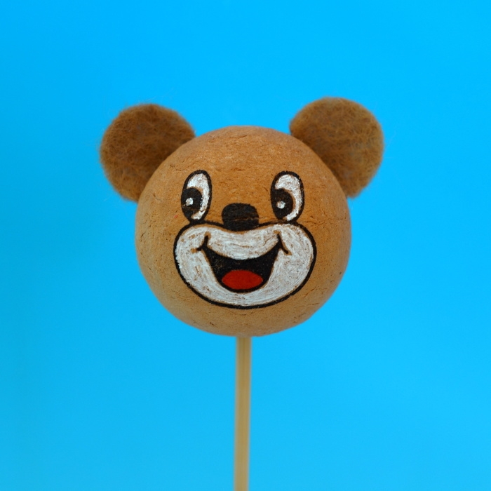 Zápichy - Medvěd hlava plstěná s vatou hnědá 5ks