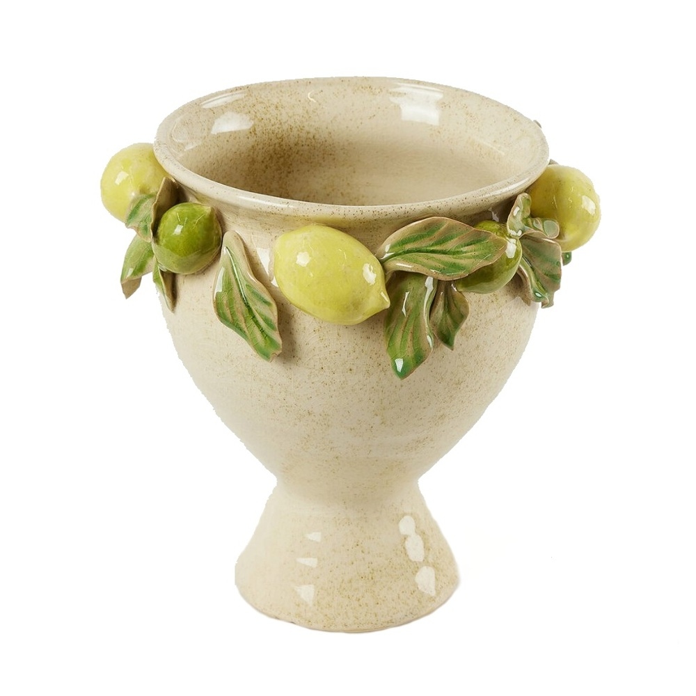 Misky a mísy - Mísa kulatá keramická na noze s citróny žluto-krémová 26,5cm