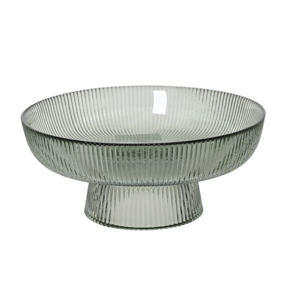 Misky a mísy - Mísa kulatá skleněná na noze s vroubky zelená 20cm