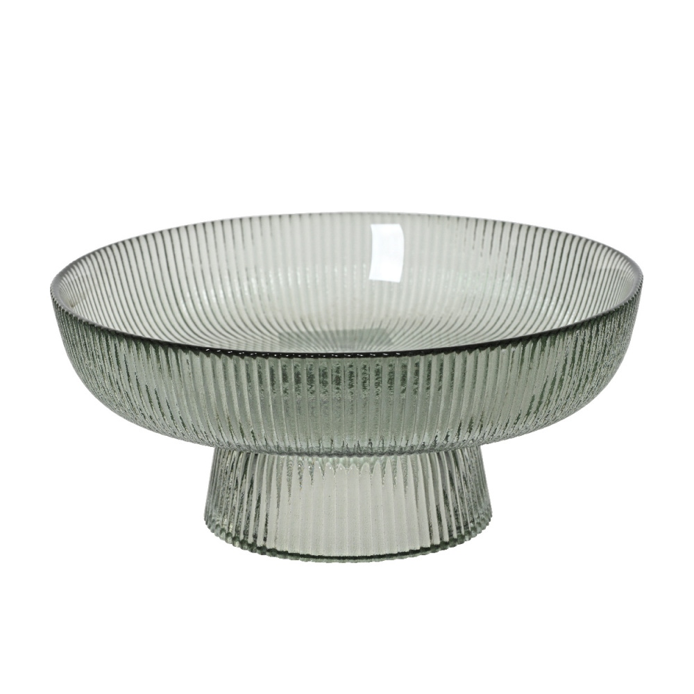 Misky a mísy - Mísa kulatá skleněná na noze s vroubky zelená 26cm