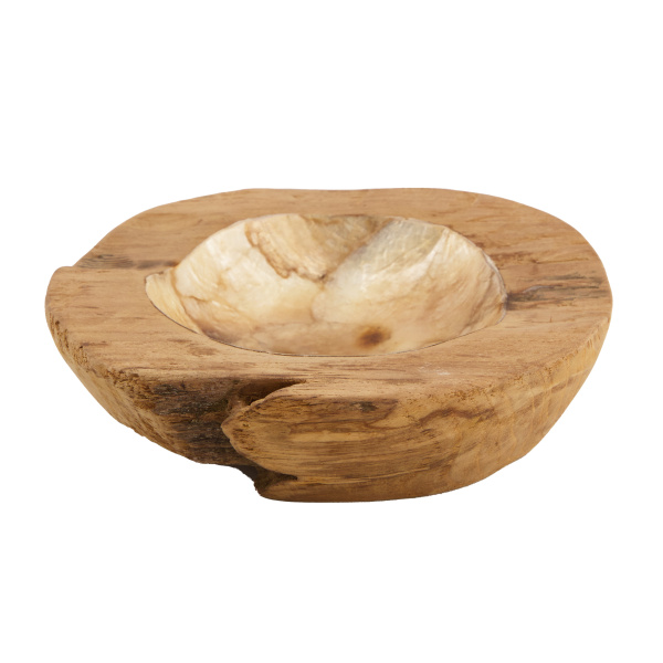 Dřevěné servírovací misky a talíře - Miska atyp  teak a perleť přírodní 14,5cm